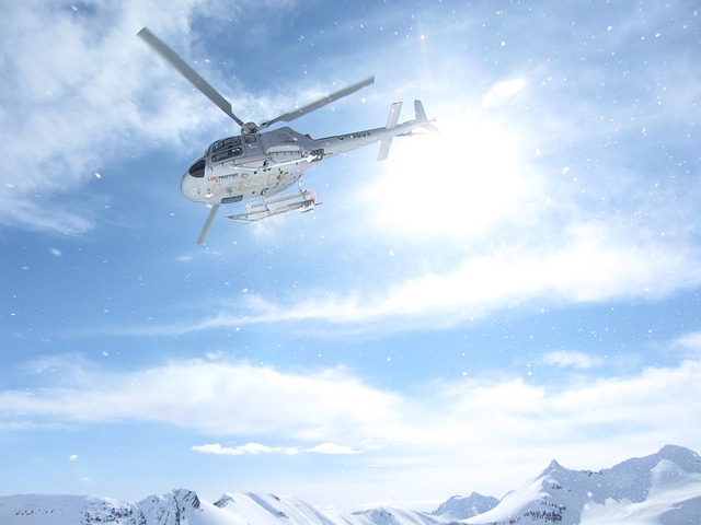 A heli-skiing helicopter. 